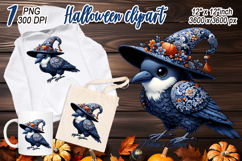 Cute Halloween bird in hat clipart |Blue night shirt designs Product Image 2