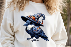 Cute Halloween bird in hat clipart |Blue night shirt designs Product Image 1