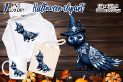 Funny Halloween bird in hat clipart |Blue night shirt design Product Image 2