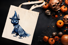 Funny Halloween bird in hat clipart |Blue night shirt design Product Image 3
