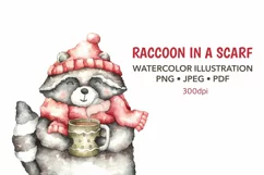 Raccoon Watercolor baby clipart Cute animals Christmas Product Image 1