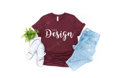 Bella Canvas Mockup 3001 Heather Cardinal T-shirt Unisex Tee Product Image 1
