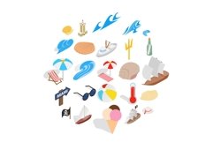 Plage icons set, isometric style Product Image 1