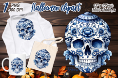 Cute blue Halloween floral skull clipart t shirt designs png Product Image 2