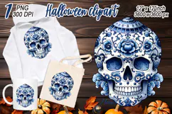 Cute blue Halloween floral skull clipart t shirt designs png Product Image 2