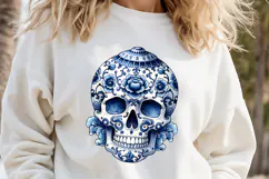 Cute blue Halloween floral skull clipart t shirt designs png Product Image 1