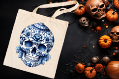 Cute blue Halloween floral skull clipart t shirt designs png Product Image 3