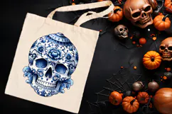 Cute blue Halloween floral skull clipart t shirt designs png Product Image 3
