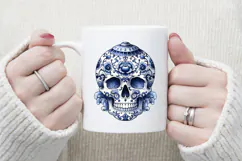 Cute blue Halloween floral skull clipart t shirt designs png Product Image 4