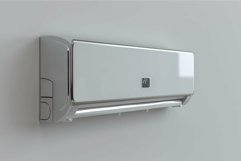 Modern air conditioner mounted on white wall cooling a room Product Image 1