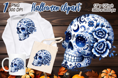 Cute blue Halloween floral skull clipart t shirt designs png Product Image 1