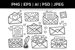 Valentine's Day Envelopes Bundle|Vector &amp; PNG Illustration Product Image 1