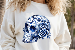 Cute blue Halloween floral skull clipart t shirt designs png Product Image 2