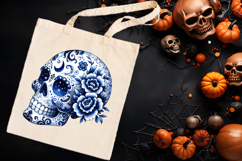 Cute blue Halloween floral skull clipart t shirt designs png Product Image 3