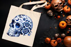 Cute blue Halloween floral skull clipart t shirt designs png Product Image 3