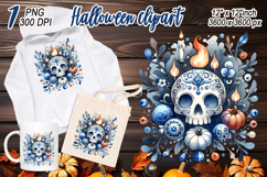 Cute blue Halloween floral skull clipart t shirt designs png Product Image 2