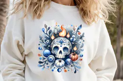 Cute blue Halloween floral skull clipart t shirt designs png Product Image 1