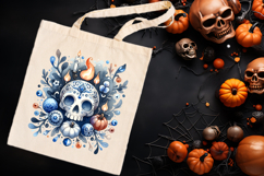 Cute blue Halloween floral skull clipart t shirt designs png Product Image 3