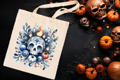 Cute blue Halloween floral skull clipart t shirt designs png Product Image 3