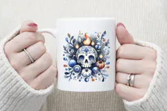 Cute blue Halloween floral skull clipart t shirt designs png Product Image 4