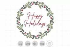 Happy Holidays Christmas Wreath SVG, Holiday Wreath SVG Product Image 1