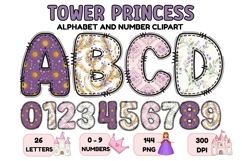 Tower Princess Alphabet Clipart PNG, Letters doodle 300 DPI Product Image 1