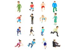 Tired man icons set, isometric style Product Image 1