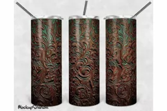 Tooled Leather 20oz Skinny Tumbler Sublimation Design PNG Product Image 1