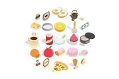 Delicious dishe icons set, cartoon style Product Image 1