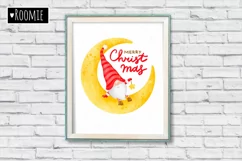 Merry Christmas gnome on the moon PNG Watercolor Clipart Product Image 3