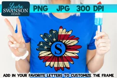 Patriotic Sunflower Monogram Frame PNG, JPG, Sublimation Product Image 2