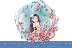 Mermaid Ocean Wreath Sublimation Design, Nautical Clipart Product Image 1