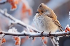 Tranquil Bird on Snowy Branch Background Wallpaper Product Image 1