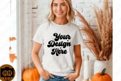 Bella Canvas 3001 Fall Woman Mockup,Fall white TShirt Mockup Product Image 1