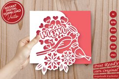 Papercut Mom with Baby Bird and Hearts Card Cover Template Product Image 3