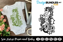 Papercut Sea Horse with Baby and Flowers SVG Template Product Image 1