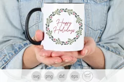 Happy Holidays Christmas Wreath SVG, Holiday Wreath SVG Product Image 6