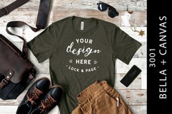 Men's Heather Military Green Bella Canvas 3001 TShirt Mockup Product Image 1