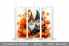 Fall Gnome Tumbler Sublimation. Gnome Pumpkin Tumbler Wrap Product Image 1