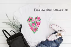 Watercolor love floral heart sublimation design PNG. Product Image 1