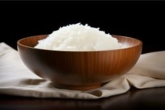 Steamed white rice in wooden bowl Product Image 1