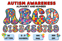 Autism Awareness Doodle Letters Puzzle Piece Alphabet PNG Product Image 1