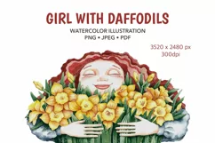 Mother day card Girl Watercolor clipart Sublimation Daffodil Product Image 1