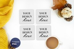 Thanksgiving 4 Coaster Mockup PSD, 4 Coasters set mockup Product Image 5