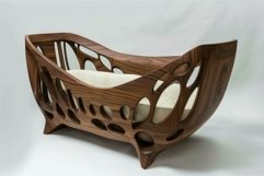 Modern wooden baby crib standing on white background Product Image 1