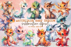 Baby Dragon Watercolor Sublimation Clipart Product Image 1