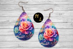 Roses Earrings sublimation,Rainbow flower Earrings design Product Image 1