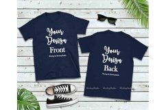 Front &amp; Back Navy Tshirt Mockup, Gildan 64000 Shirt Mock Up Product Image 1