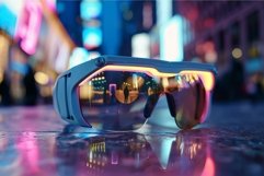 Pair of futuristic augmented reality glasses reflecting neon Product Image 1