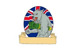 Grey Wolf Holding Bomb Union Jack Drawing Product Image 1